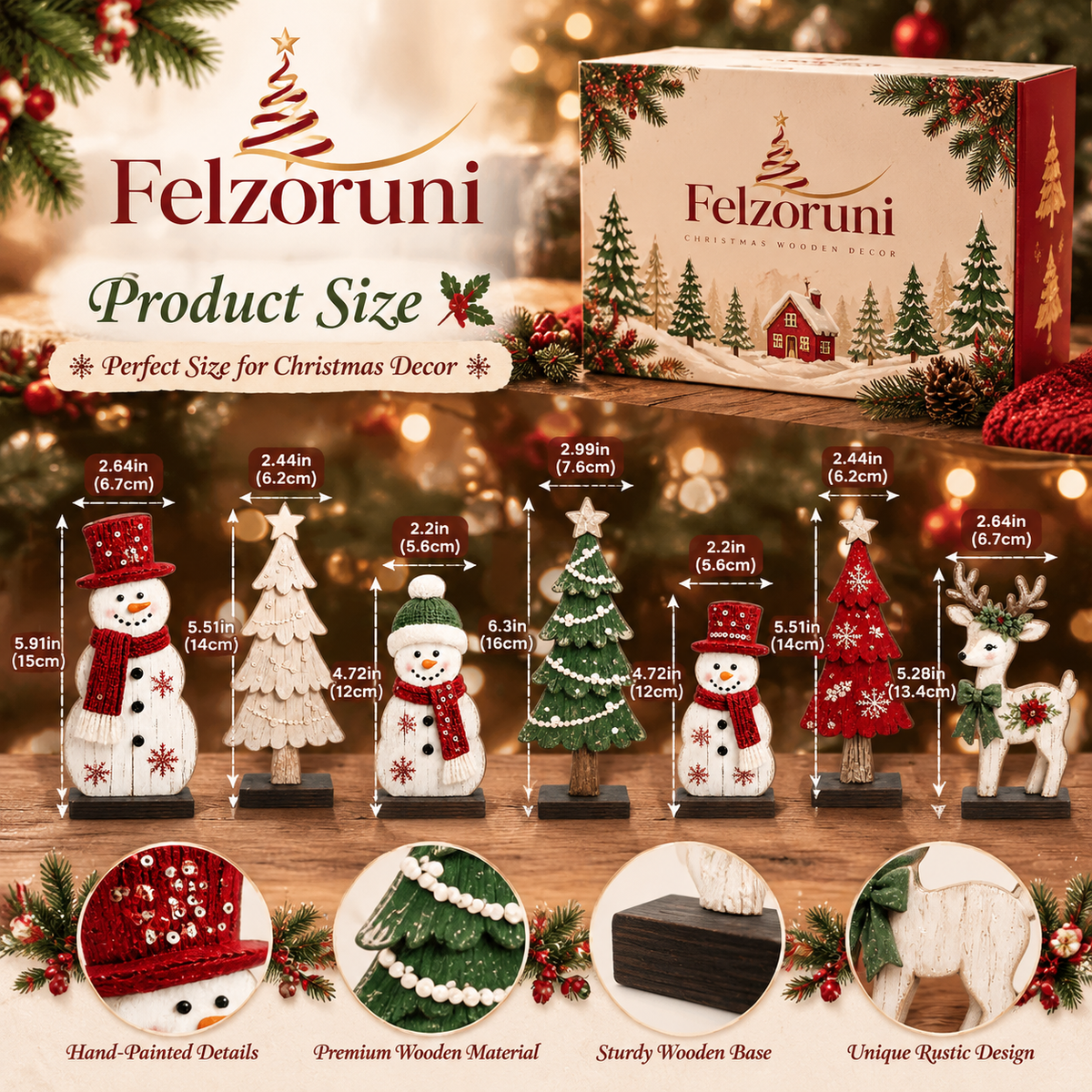 Felzoruni® Wooden Snowman & Christmas Tree Tabletop Decor Collection