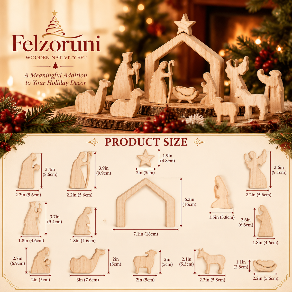 Felzoruni® Wooden Christmas Story Scene Decoration Set