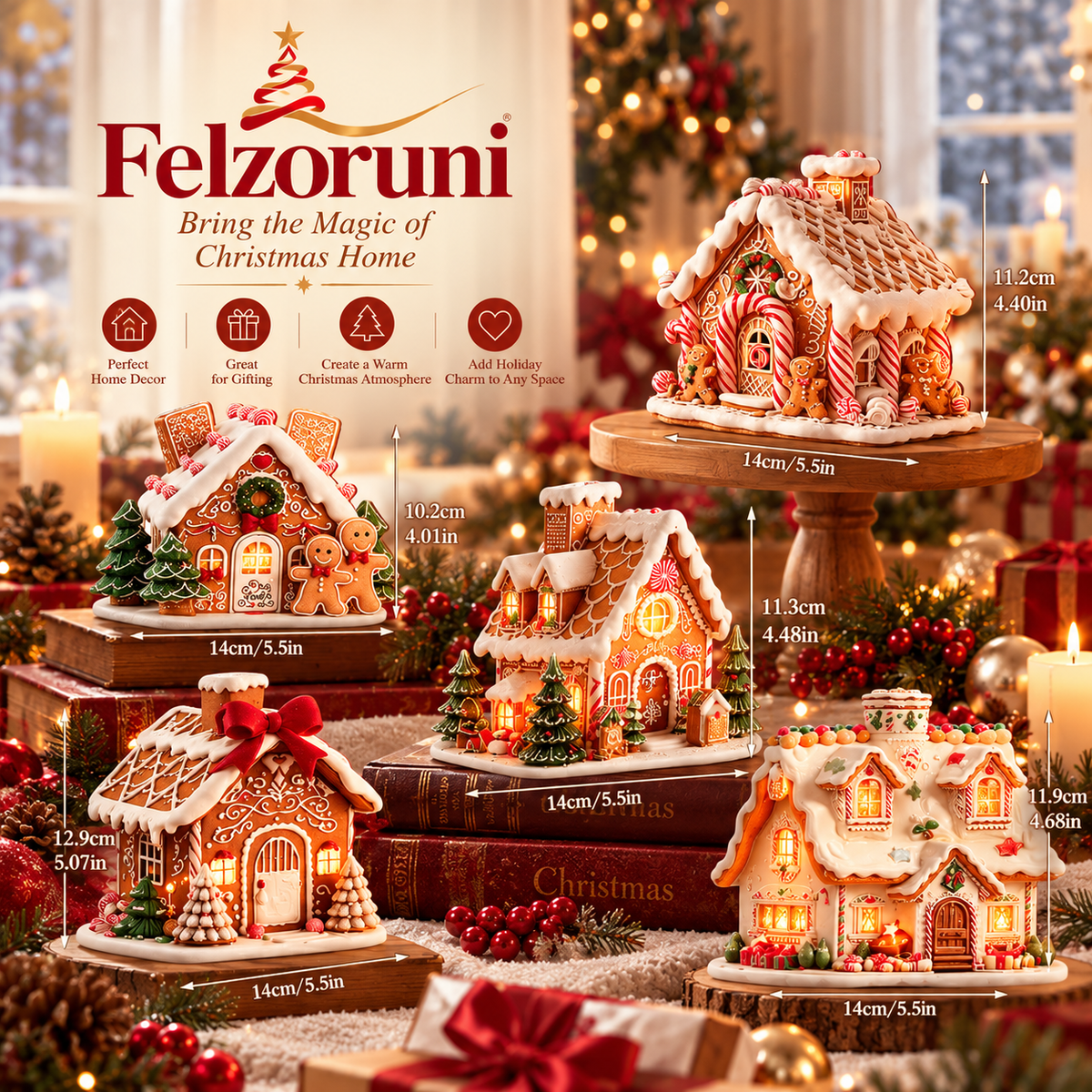 Felzoruni® Gingerbread Village Wooden Christmas Decor Set