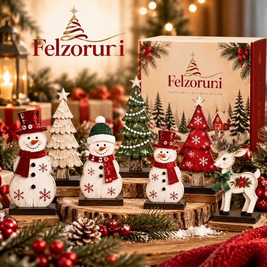 Felzoruni® Wooden Snowman & Christmas Tree Tabletop Decor Collection