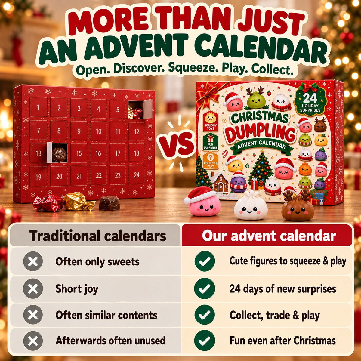 Felzoruni®🔥LIMITED-TIME 50% OFF! 2026 Christmas Dumpling Advent Calendar, 24-Day Countdown • Twenty Four Days Of Squishy - Dumpling Advent Calendar