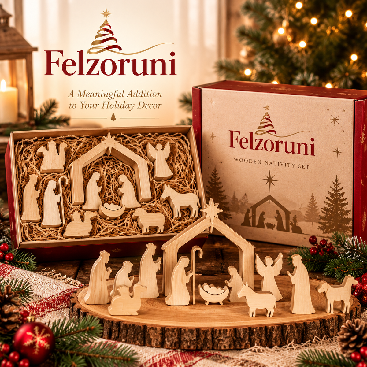 Felzoruni® Wooden Christmas Story Scene Decoration Set