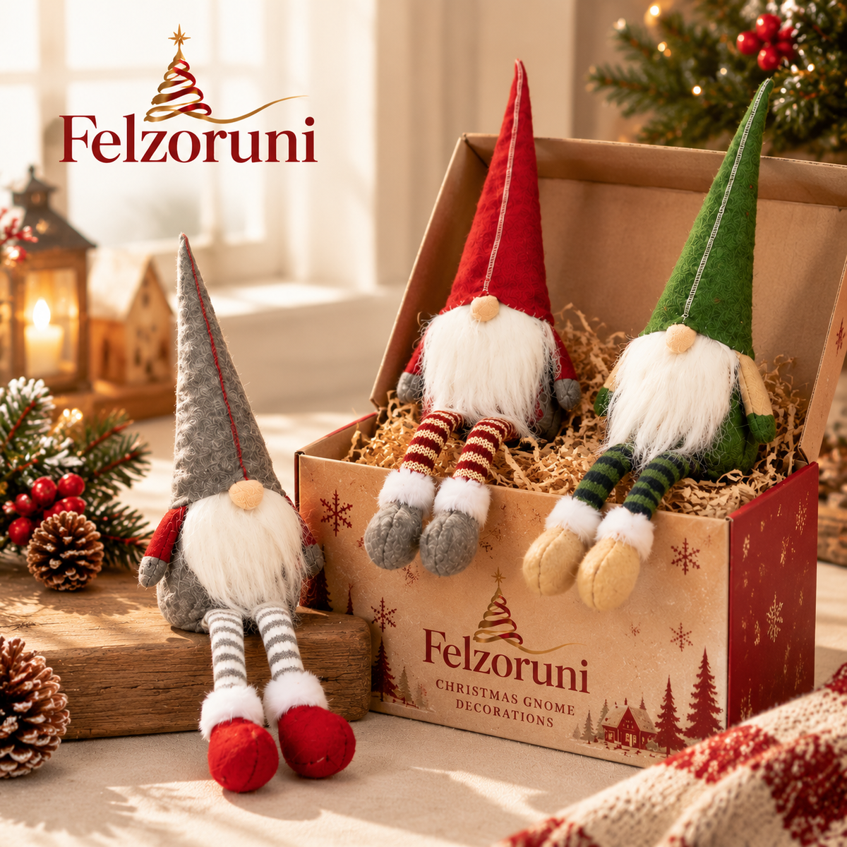 Felzoruni® Christmas Gnome Tabletop & Tree Decoration Set