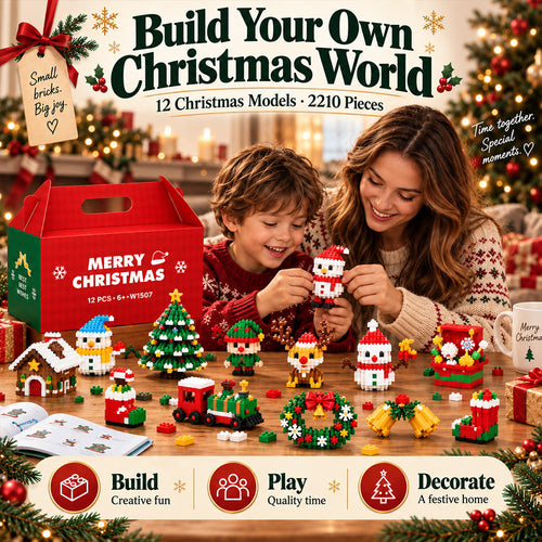 Felzoruni®⏳ Last day to save 49% – 🎄 12-Day Mini Christmas DIY Building Set | 12 unique festive buildable designs with hanging loops—perfect for decorating Christmas trees, wreaths, and holiday displays 🧱