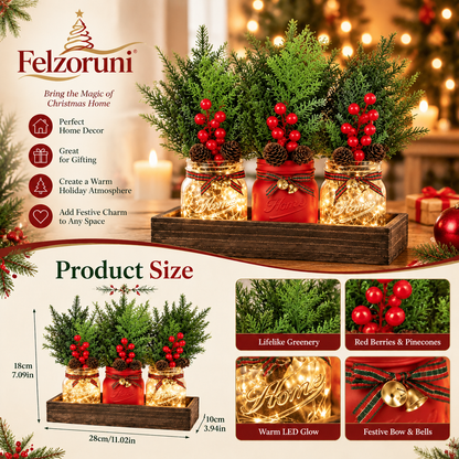 Felzoruni® Rustic Christmas Mason Jar Centerpiece with Pine Accents