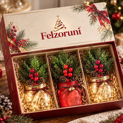 Felzoruni® Rustic Christmas Mason Jar Centerpiece with Pine Accents