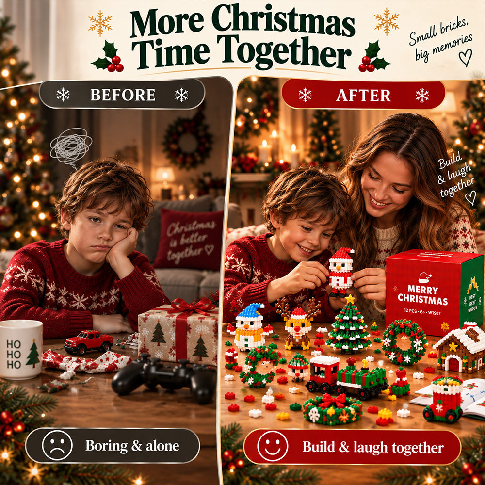 Felzoruni®⏳ Last day to save 49% – 🎄 12-Day Mini Christmas DIY Building Set | 12 unique festive buildable designs with hanging loops—perfect for decorating Christmas trees, wreaths, and holiday displays 🧱
