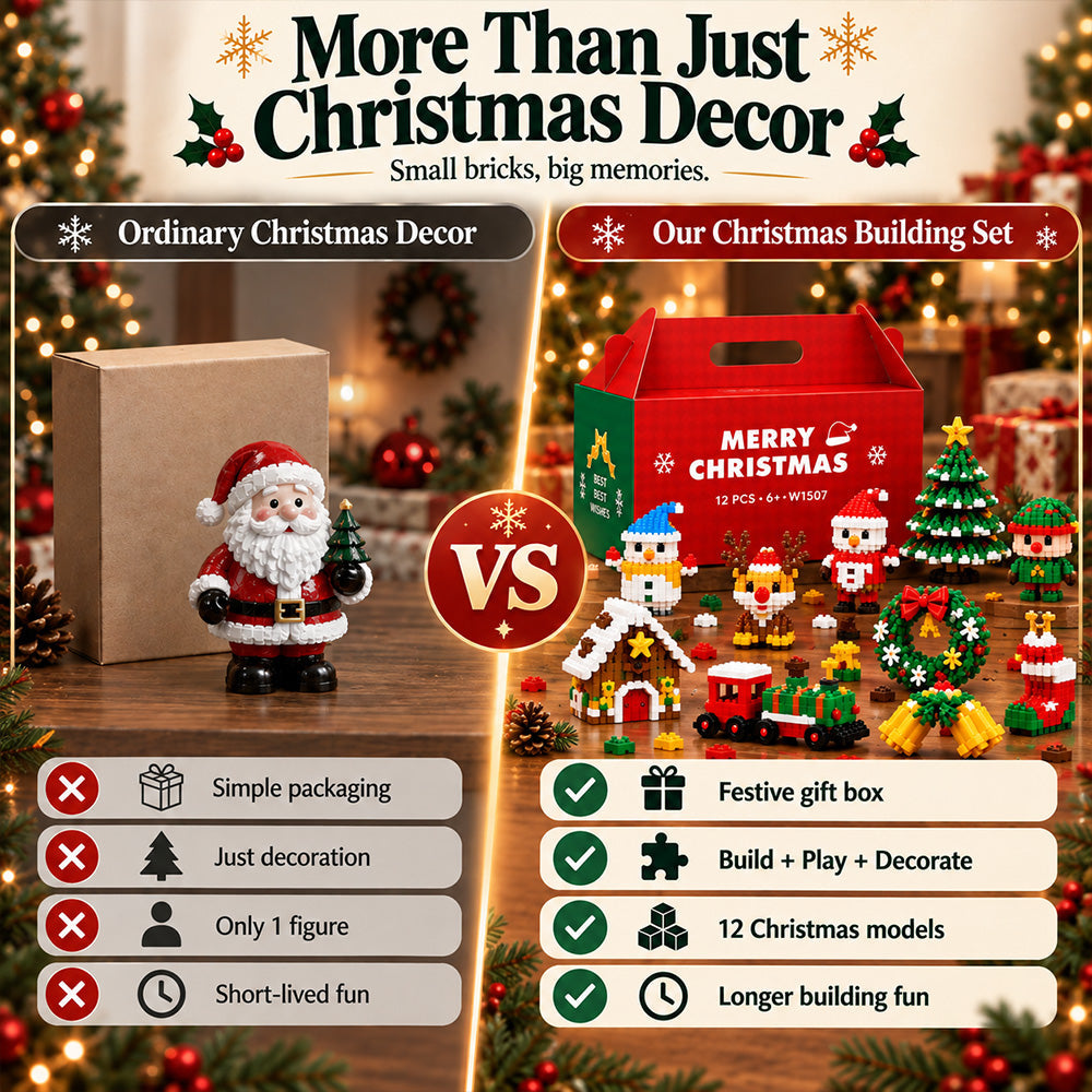 Felzoruni®⏳ Last day to save 49% – 🎄 12-Day Mini Christmas DIY Building Set | 12 unique festive buildable designs with hanging loops—perfect for decorating Christmas trees, wreaths, and holiday displays 🧱