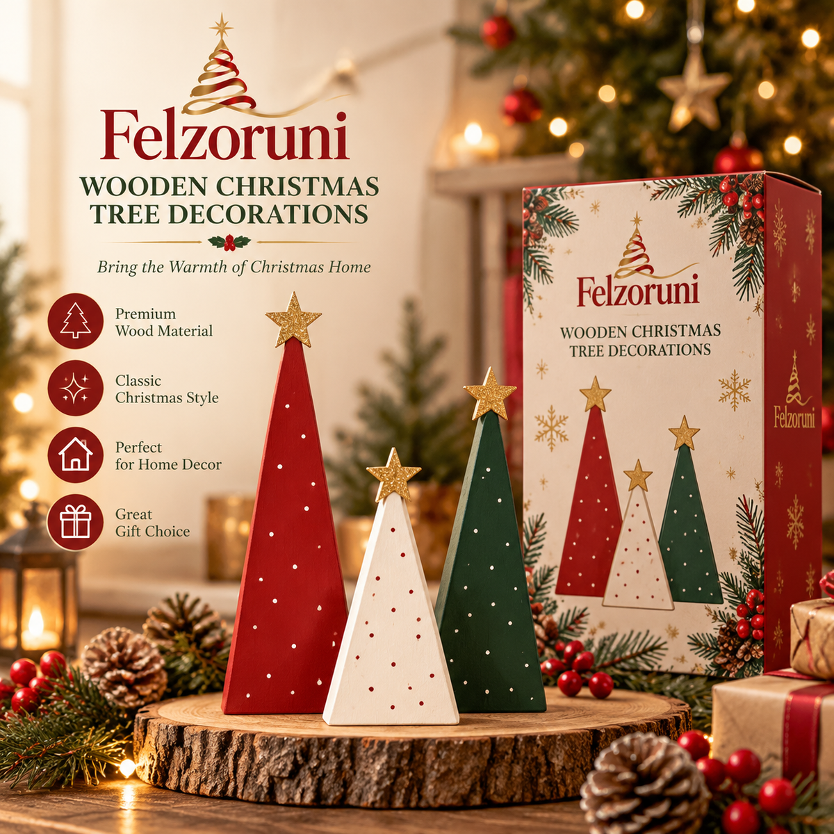 Felzoruni® Wooden Christmas Tree Tabletop Decor Set