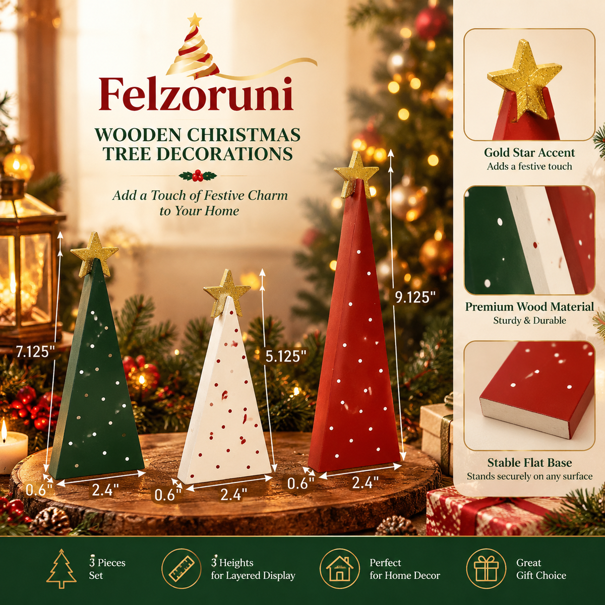 Felzoruni® Wooden Christmas Tree Tabletop Decor Set