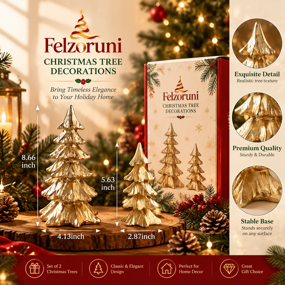Felzoruni® Gold Pine Tree Christmas Tabletop Decoration Set