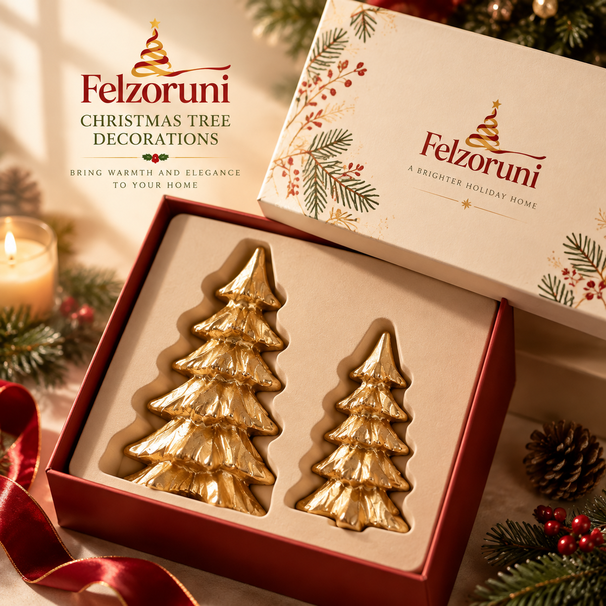 Felzoruni® Gold Pine Tree Christmas Tabletop Decoration Set