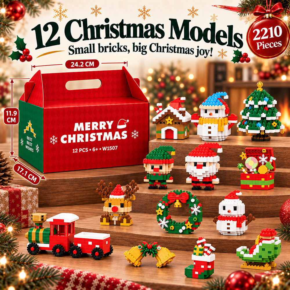 Felzoruni®⏳ Last day to save 49% – 🎄 12-Day Mini Christmas DIY Building Set | 12 unique festive buildable designs with hanging loops—perfect for decorating Christmas trees, wreaths, and holiday displays 🧱