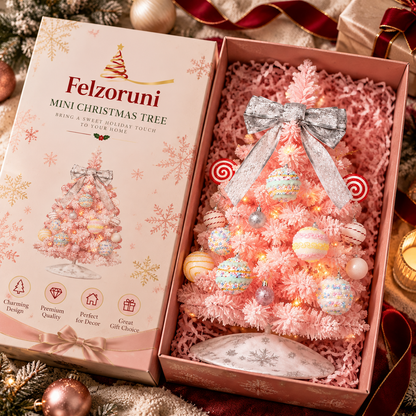 Felzoruni® Pink Flocked Christmas Tree Tabletop Decoration Set