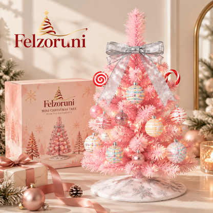 Felzoruni® Pink Flocked Christmas Tree Tabletop Decoration Set