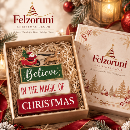 Felzoruni® Christmas Wooden Book Stack & Santa Tiered Tray Decor Set