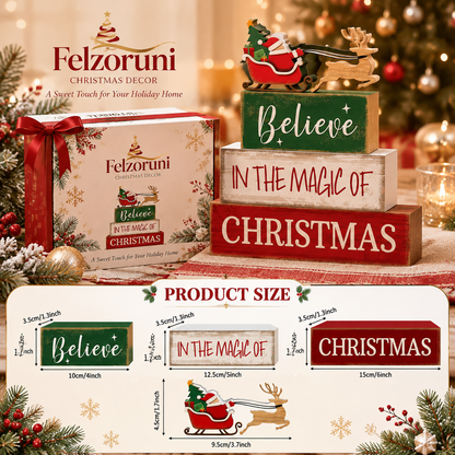 Felzoruni® Christmas Wooden Book Stack & Santa Tiered Tray Decor Set