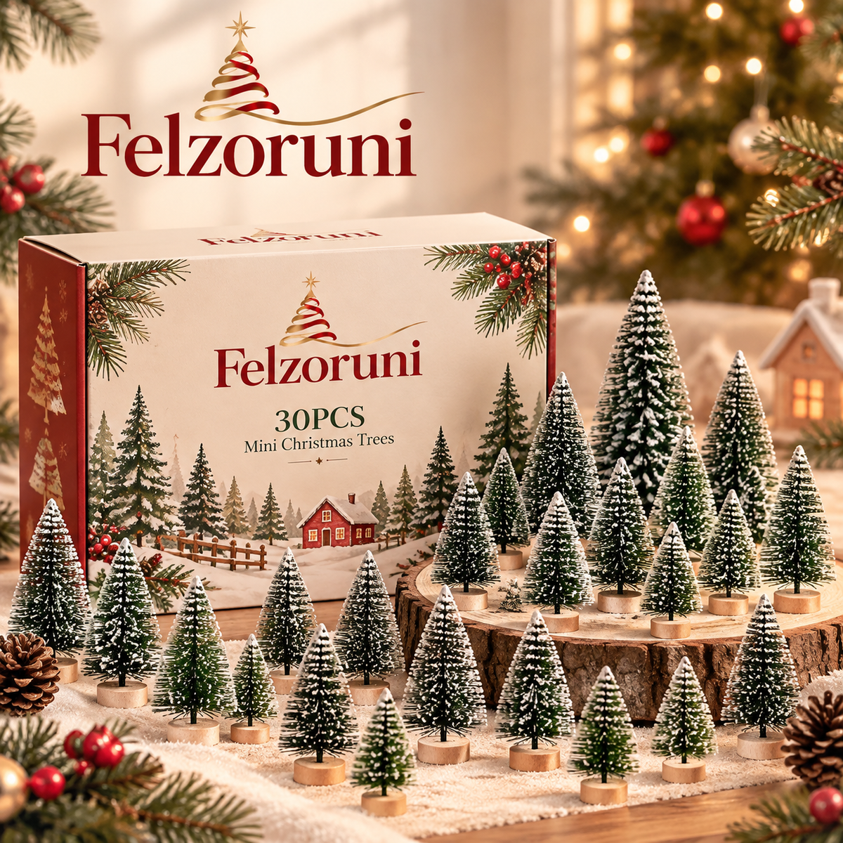 Felzoruni® Mini Snowy Christmas Tree Village Decoration Set