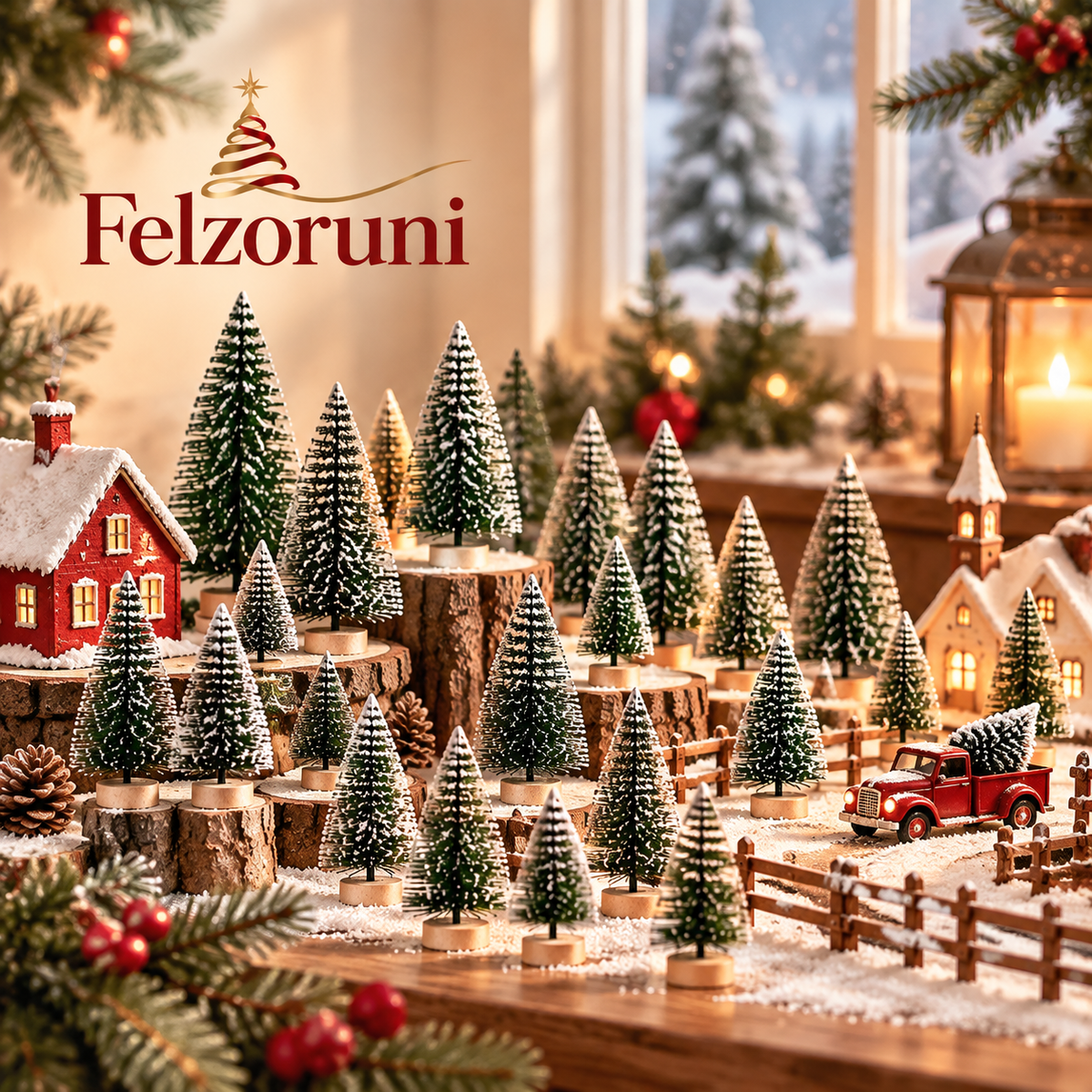 Felzoruni® Mini Snowy Christmas Tree Village Decoration Set