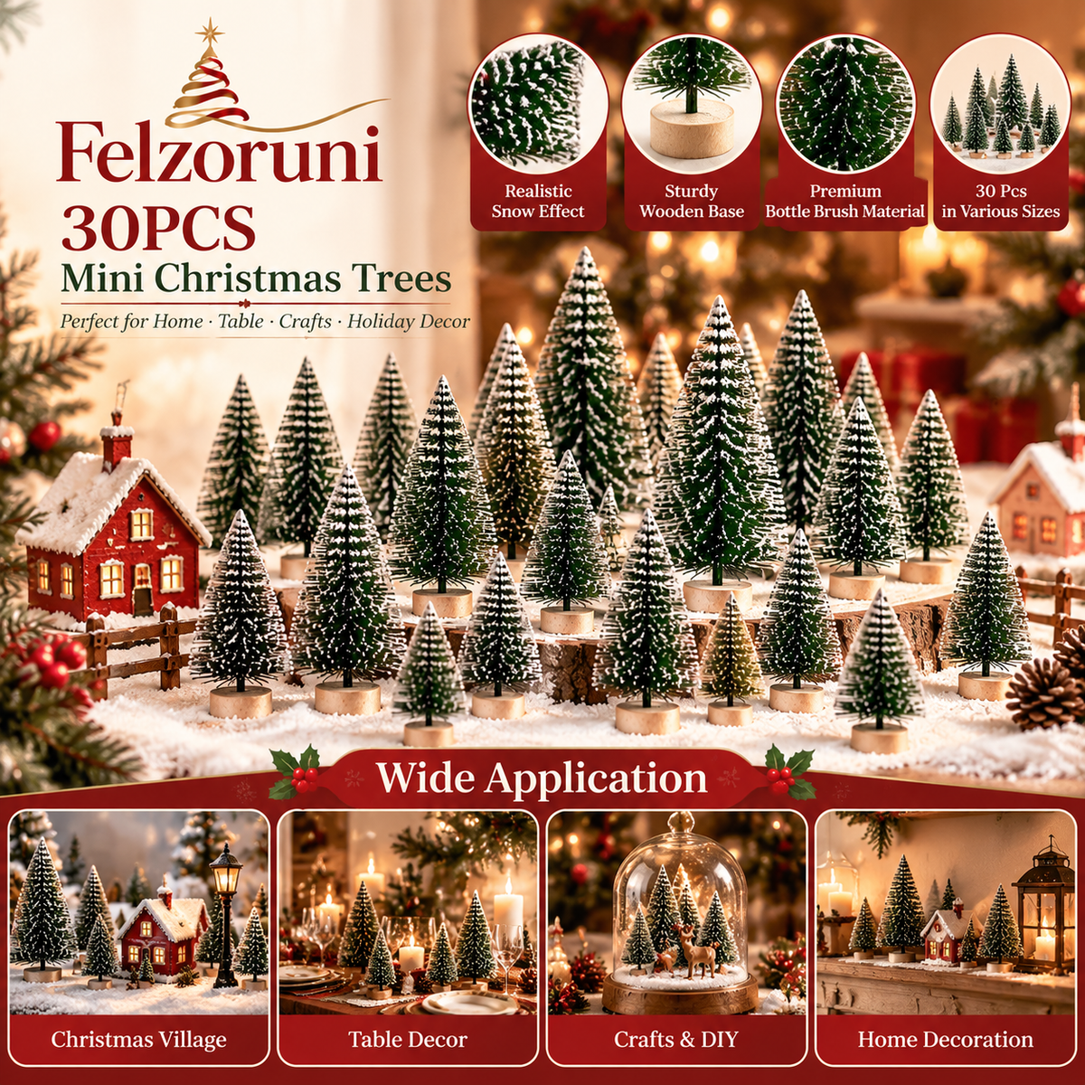 Felzoruni® Mini Snowy Christmas Tree Village Decoration Set