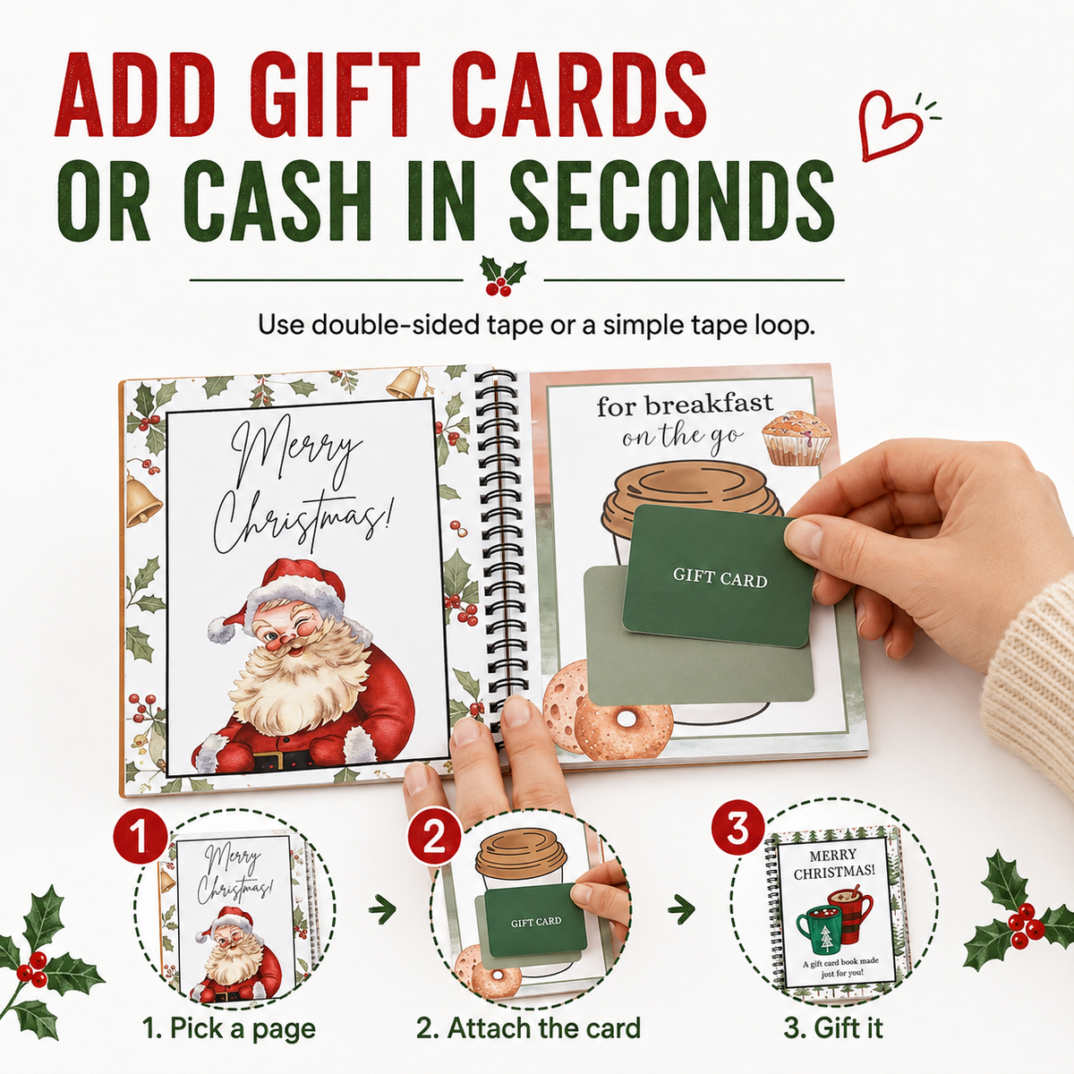 Felzoruni®🔥🎁70% OFF!!!-Ready for Christmas!🎅Christmas Gift Card Booklet -👍DIY Spiral-Bound Christmas Gift Card Holder Book