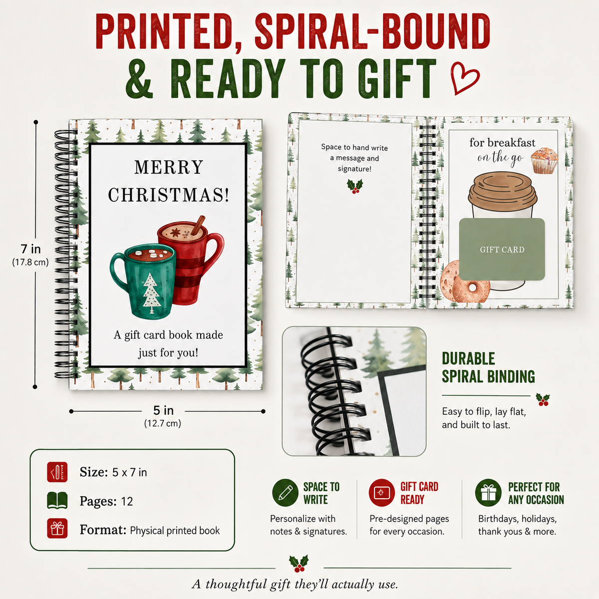 Felzoruni®🔥🎁70% OFF!!!-Ready for Christmas!🎅Christmas Gift Card Booklet -👍DIY Spiral-Bound Christmas Gift Card Holder Book