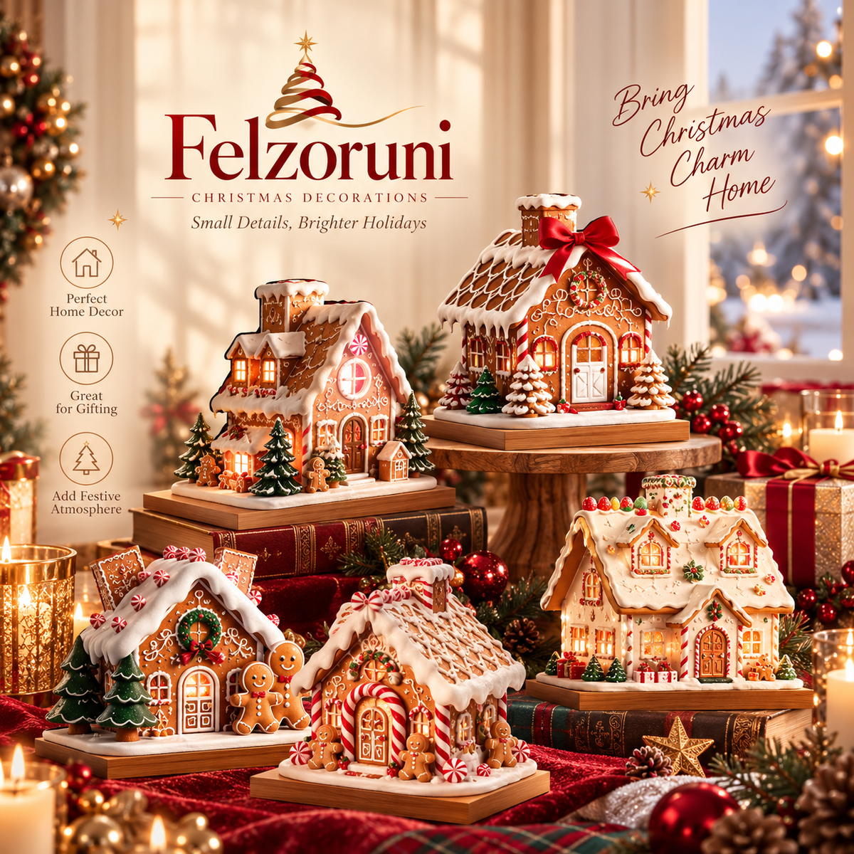 Felzoruni® Gingerbread Village Wooden Christmas Decor Set