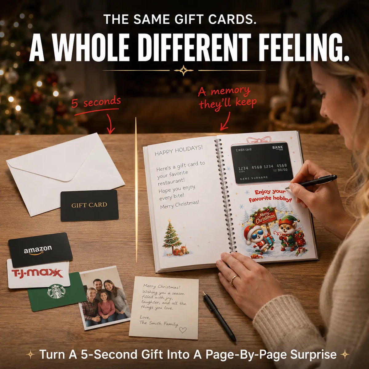 Felzoruni®🔥🎁70% OFF!!!-Ready for Christmas!🎅Christmas Gift Card Booklet -👍DIY Spiral-Bound Christmas Gift Card Holder Book
