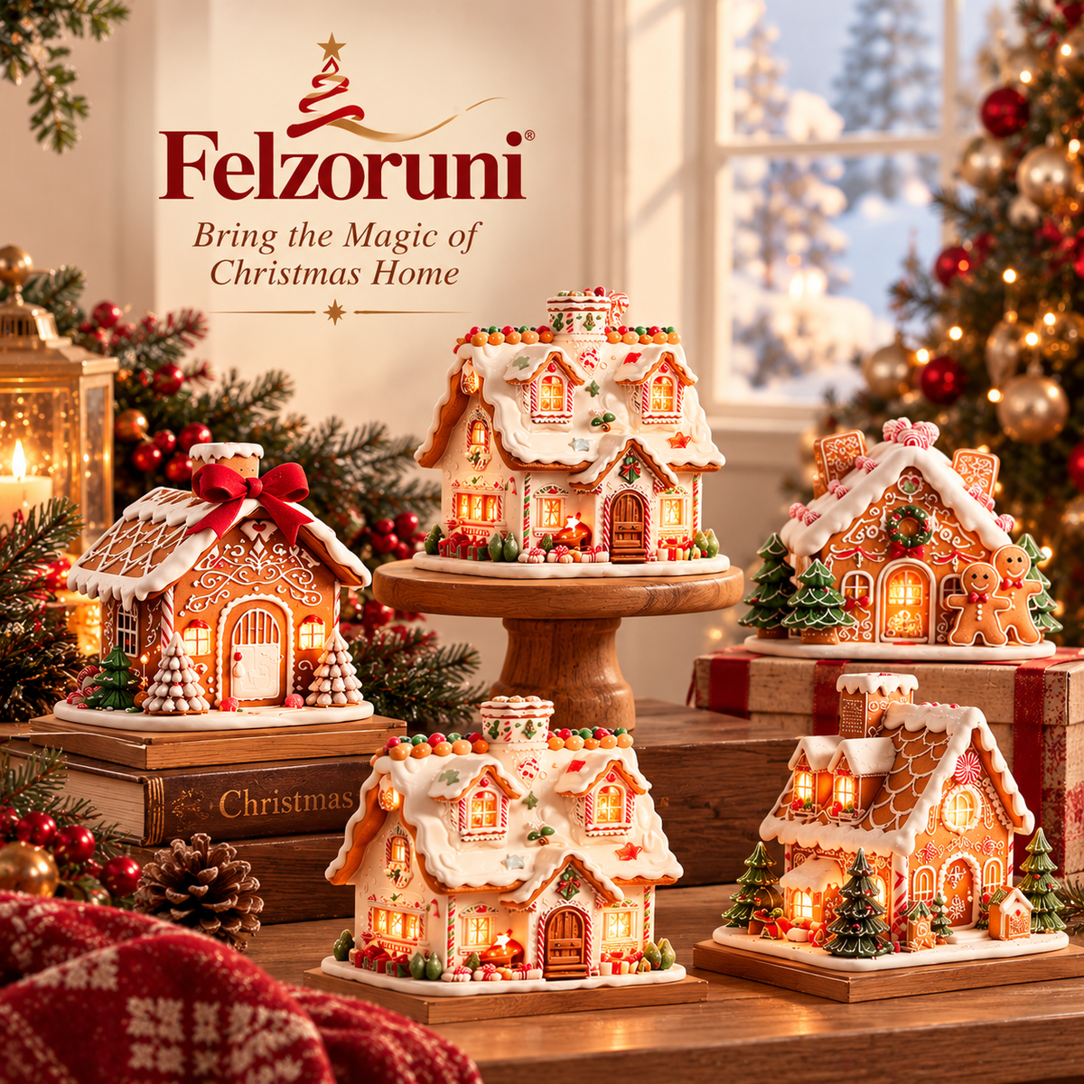Felzoruni® Gingerbread Village Wooden Christmas Decor Set